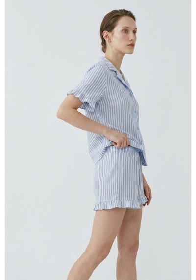 Kadın Relaxed Lastikli Mavi Pijama Takımı