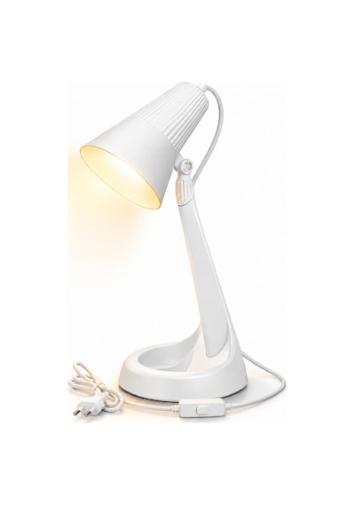 Hareketli Başlıklı Beyaz Masa Lambası E14 Duy, 3000k Sarı Işık Led Buji Ampul Hediyeli, 2 Metre Kablolu, Abs Plastik Çalışma Ve Ders Lambası