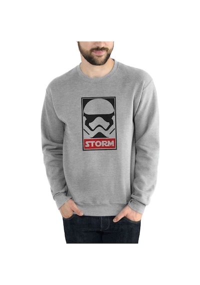 Storm Baskılı Gri Melanj Erkek Örme Sweatshirt