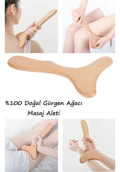 Şık Kalıp Selülit Ahşap Masaj Aleti + Fırça Naturel