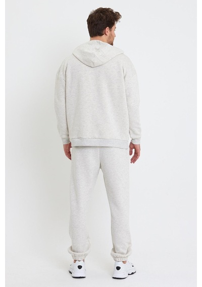 Polostate Erkek Kapüşonlu 3 İplik Sweatshirt Kar Melanj