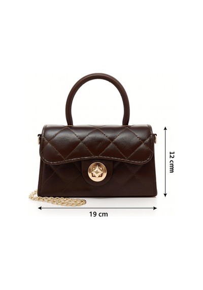 Satuna Parlak Kapitone Mini Çanta Astar Detaylı Zincir Askılı Kadın El Ve Omuz Çantası 19x12 Cm Kahverengi