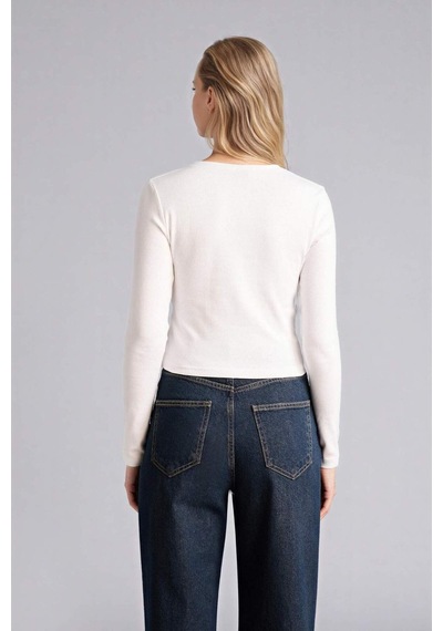 Defacto Fıtted Bisiklet Yaka Nakış Baskı Baskılı Ribana Uzun Kollu Tişört H0169ax26spwt32 Beyaz-wt32
