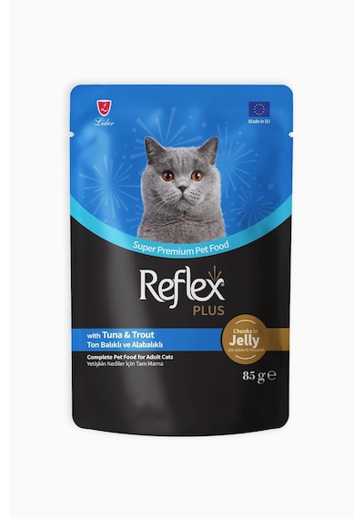 Reflex Plus Jöle İçinde Et Parçacıklı Ton Balıklı ve Alabalıklı Yetişkin Kedi Maması 85 G