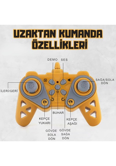 Uzaktan Kumandalı Şarjlı Ekskavatör Buharlı Sesli Işıklı 3 Başlıklı Oyuncak İş Makinesi