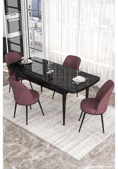 Canisa Concept Kor Serisi 70x114 Açılabilir Mutfak Masa Takımı, Siyah Mermer Masa+4 Gülkurusu Sandalye Gül Kurusu Canisa Concept Kor Serisi 70x114 Açılabilir Mutfak Masa Takımı, Siyah Mermer Masa+4 Gülkurusu Sandalye Gül Kurusu