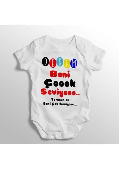 İmaj Tuğbababy Dedem Beni Çok Seviyoo Yazılı Baskılı Bebek Zıbını Beyaz