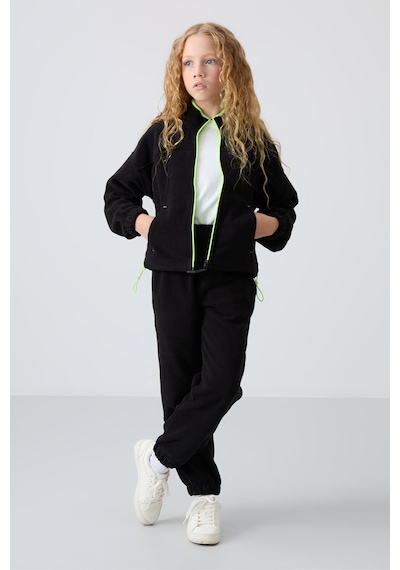 Tommy Life Siyah Kalın Yumuşak Dokulu Standart Fit Nakışlı Polar Kız Çocuk Sweatshirt - 75157 Siyah