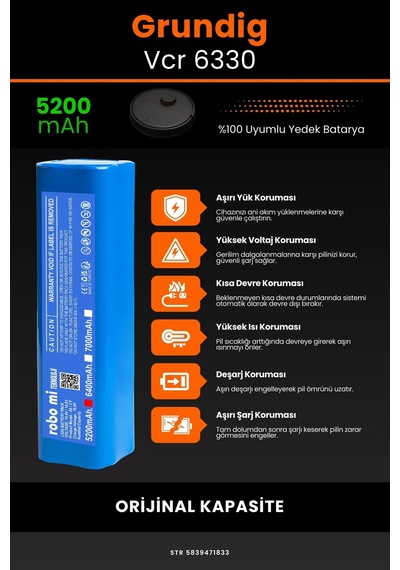 Grundig Uyumlu Vcr 6330 5200mAh Robot Süpürge Bataryası