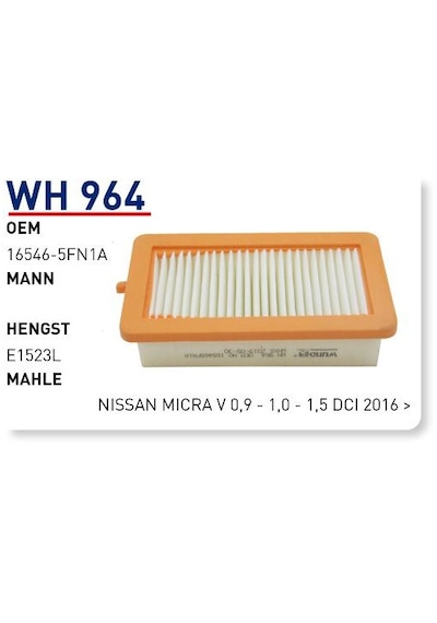 WUNDER WH964 HAVA FİLTRESİ - NİSSAN MİCRA V 0,9 - 1,0 - 1,5 DCİ 2