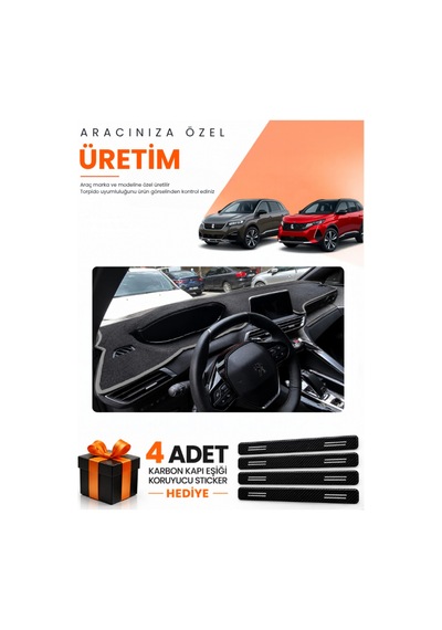 Peugeot 3008 2016-2023 Uyumlu Torpido Koruma Örtüsü Oto Kılıfı - Siyah Gri