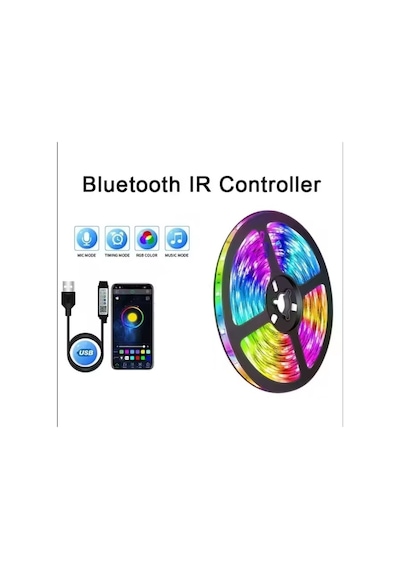 Mighty 5 Metre Usb Kumandalı Rgb Telefon Kontrollü Mutfak Dolabı Tv Arkası Animasyonlu Şerit Led Parti