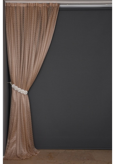 Seyrek Noktalı Model Vizon Renk Hazır Pileli Fon Perde 300x260