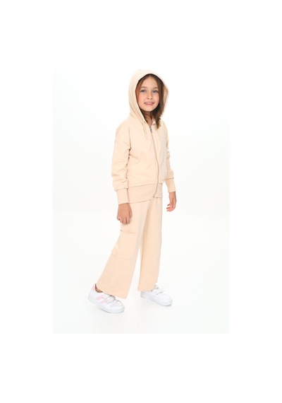 Toontoy Kids Toontoy Kız Çocuk Kapüşonlu Fermuarlı Fırfır Detaylı Eşofman Takım Bej