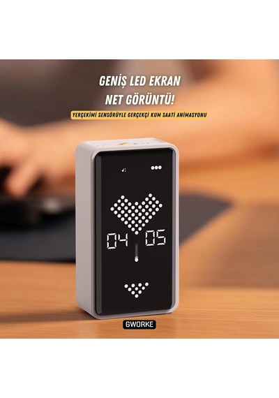 Gt-3 Dijital Kum Saati Pomodoro Zamanlayıcı 1-99 Dk, Led Ekran, Çevir Başlat Yerçekimi Sensörü, Mıknatıslı, Usb-c Şarjlı, Sessiz Ve Alarmlı Mod Beyaz