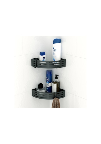 Teknotel Paslanmaz Kancalı Banyo Rafı Siyah + Siyah Taban Bk269h Çok Renkli