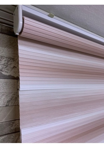 Pembe Beyaz Geniş Plise Zebra Stor Perde Tüm Ölçülerde