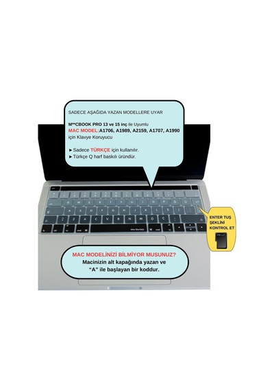 Türkçe Q Klavye Koruyucu Macbook Pro 13 15 Touch Bar Uyumlu A1706 A1989 A2159 A1707 A1990 Uk