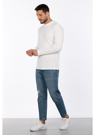 Barrels And Oıl Bisiklet Yaka Waffal Sweatshirt - Ekru Ekru