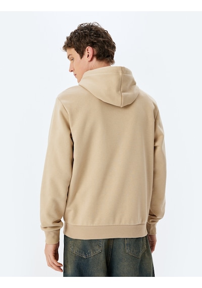 Koton Slogan Baskılı Pamuk Karışımlı Şardonlu Kapşonlu Sweatshirt Bej 5wam70242mk Ekru