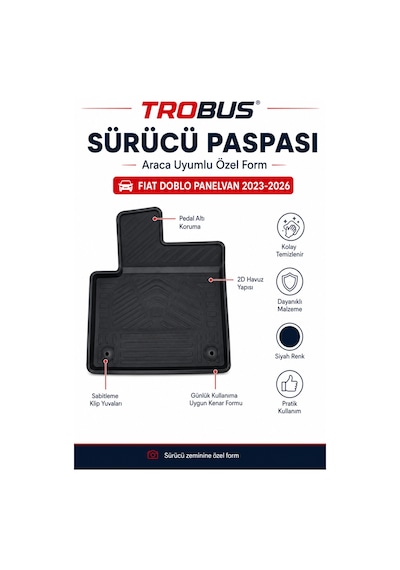 Trobus Fiat Doblo 2023-2026 Panelvan 2d Havuzlu Paspas 2 Parça Ön Takım