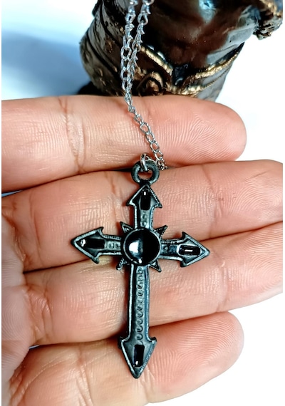 Siyah Mineli Haç Kolye Yeşil