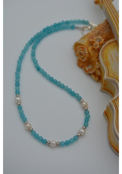 Stoneage Jade Ve Incili Kadın Doğal Taş Kolye Gri