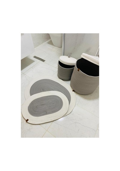 Jüt,hasır,4 Lü,banyo Paspas Sepet Takımı,bohem Tarzı Banyo Takımı,iskandinav Paspas/sepet Krem Gri Krem Gri