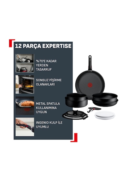 Tefal Ingenio Expertise 5x Büyük Set - 12 Parça Siyah