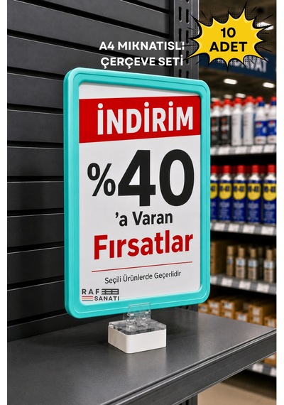 10 Adet - A4 Güçlü Mıknatıs Tutuculu Fiyatlık Etiketlik Dikey Yatay Ve Bilgilendirme Çerçevesi Turkuaz