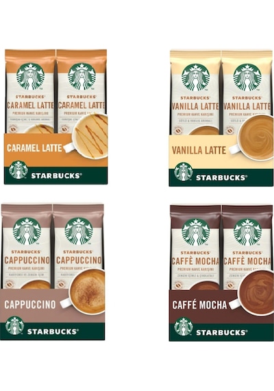 Starbucks Premium Serisi Vanilla Latte - Mocha - Cappuccino - Caramel Latte 4 x 10'lu