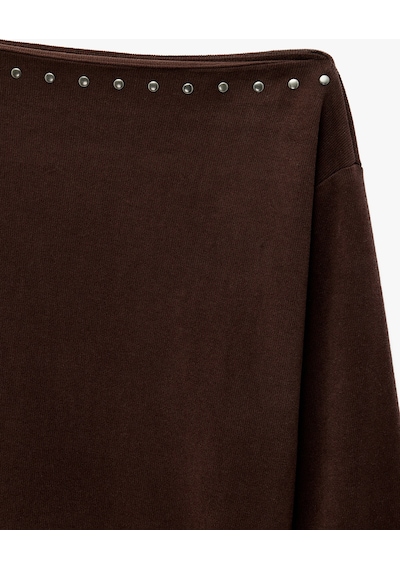 Koton Uzun Kollu Zımba Detaylı Asimetrik Kayık Yaka Omzu Açık Sweatshirt Kahverengi 7wak10064ek Kahve