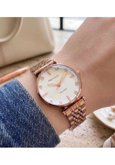 Ferrucci Milano Fc78951 Çelik Kordon&kasa Kesme Camlı Jübile Kordon Kadın Kol Saati Rose Gold