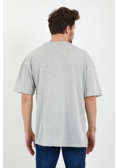 Düz Basic T-shirt - Gri Oversize Bisiklet Yaka Kısa Kol Tişört Gri