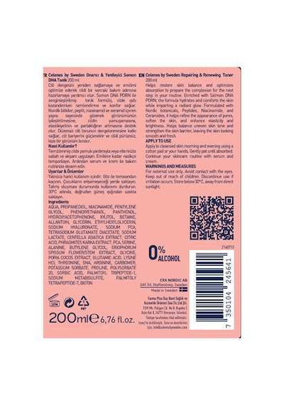 Celenes By Sweden Somon Dna Pdrn Gözenek Sıkılaştırıcı & Cilt Tonu Eşitleyici Tonik, 200 Ml