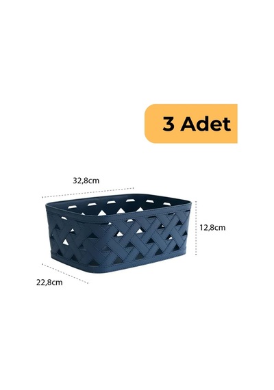 Deri Desenli Sepet, 3'lü Set, Mavi Mavi