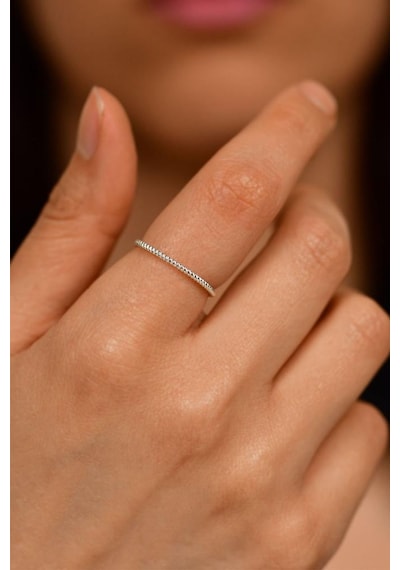 Roza Silver Burgu Desen Rodyum Minimal Gümüş Yüzük