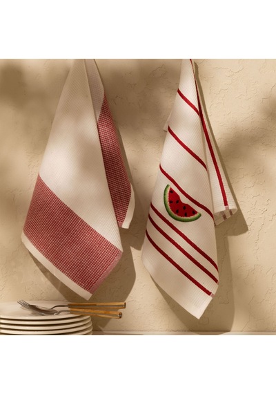 Soft Karpuz Desenli 2'li Kurulama Bezi - Beyaz - 30x50 Cm Çok Renkli