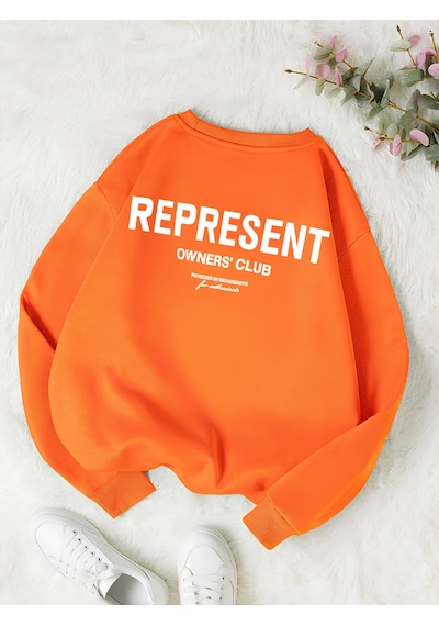 Startmore Turuncu Unisex Erkek/kadın Renkli Represent Özel Baskılı Oversize Pamuklu Bisiklet Yaka