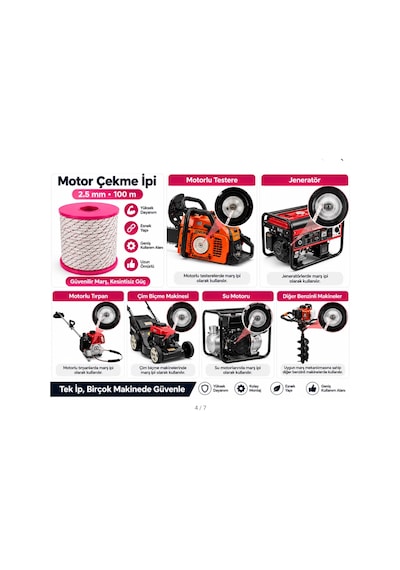 Algaride 2.5mm Motor Çekme İpi 100 Mt Motorlu Testere Jeneratör Ve Motorlu Tırpan Uyumlu Starter Marş İpi
