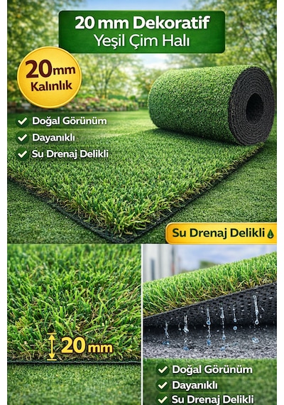 20mm Suni Çim Halı Balkon & Bahçe İçin Doğal Görünüm, Konforlu Doku 100 x 100