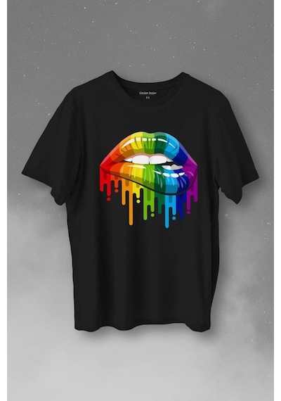 Lips Rainbow Dudak Gökkuşağı Baskılı Tişört Unisex T-shirt 001