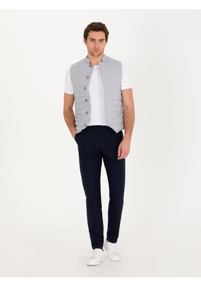 Cacharel Açık Gri Slim Fit Keten Karışımlı Mont Yelek