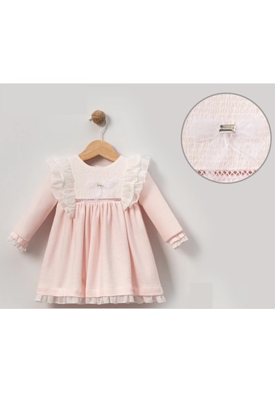 Lamato Baby Dantelli Fırfır Detaylı Kız Bebe Elbise Pudra