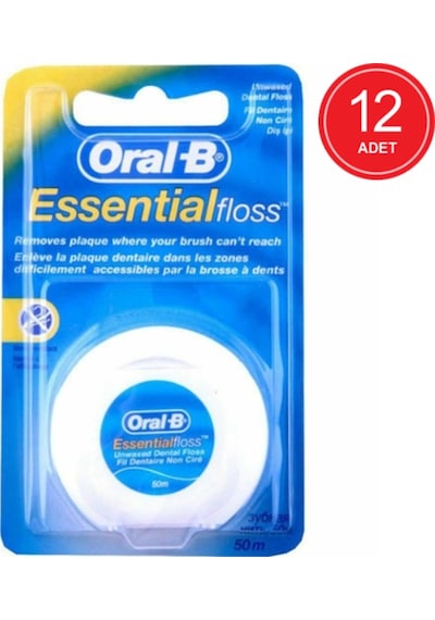 Oral-B Essential Floss Mumsuz Diş İpi 50 M x 12 Paket