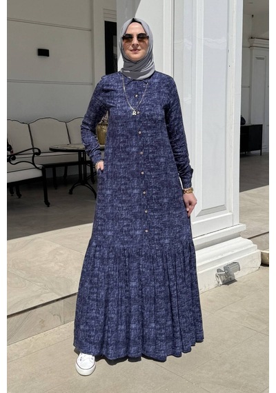 Rabia Şamlı Süreyya Kot Efektli Gömlek Elbise Lacivert Normal