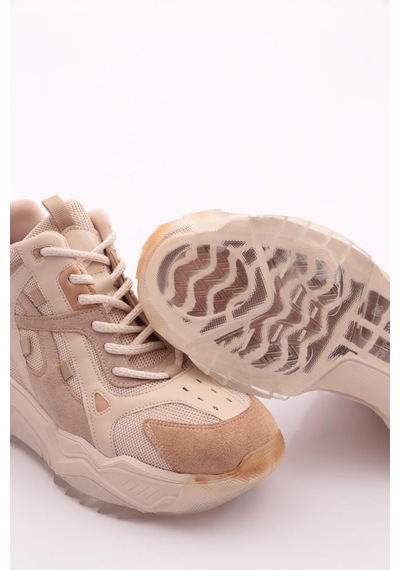 Dgn 6580 Kadin Kalin Taban Sneaker Ayakkabi Bej Rose