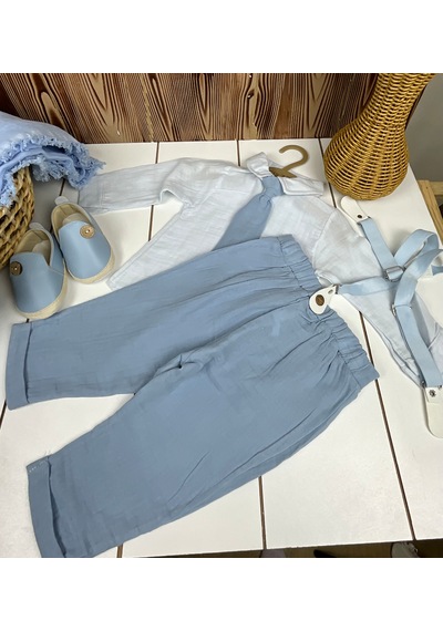 Bebezade Askılı Pantolonlu Müslin Takım Bebe Mavisi
