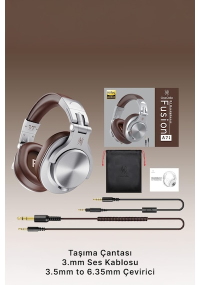 A71 Studio Hifi Kulak Üstü Kulaklık - 40khz Hi-res Audio, Çift Jak Girişli 3.5mm/6.35mm Gümüş