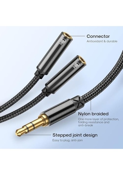 Sy-a04 Headphone Male To 2-female Y-splitter Audio Cable 0.2m - Black